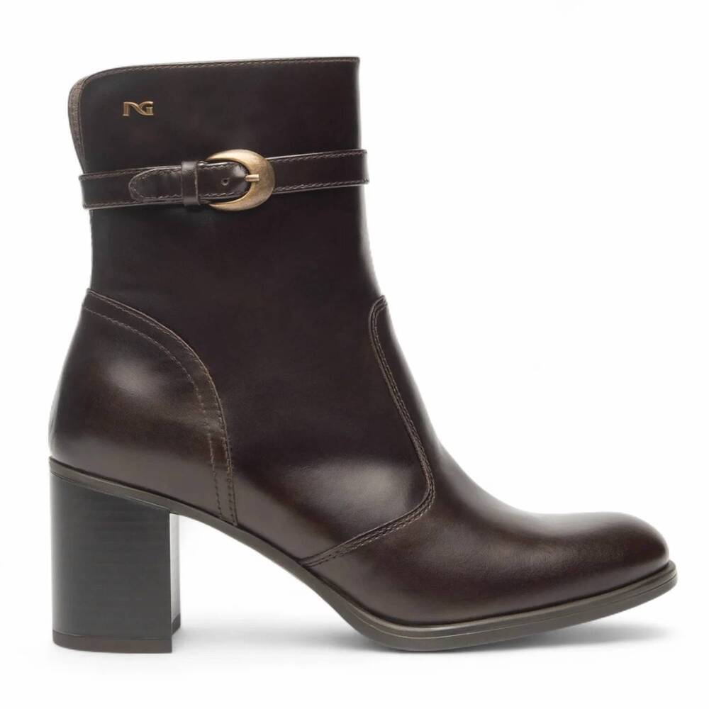 NEW NEROGIARDINI women's shiny high heel ankle bootie in brown